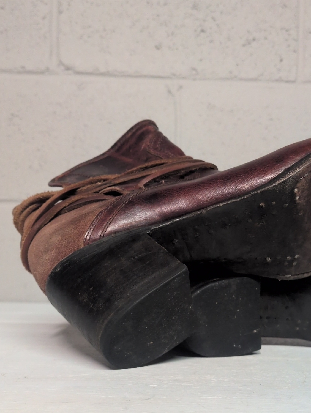 Freebird By Steven Casey Lace Tie Leather Ankle Brown Cognac Bootie, Size 10 - Picture 13 of 15